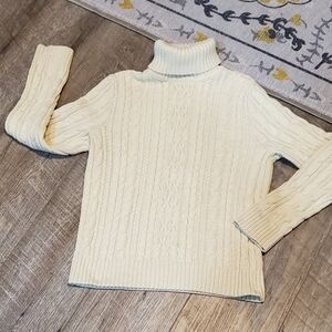 Cream Cable Knit Turtleneck Sweater 100% Cotton⚜️💛⚜️Jeanne Pierre Medium